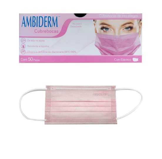 Cubrebocas Rosa Caja 50 pza Ambiderm